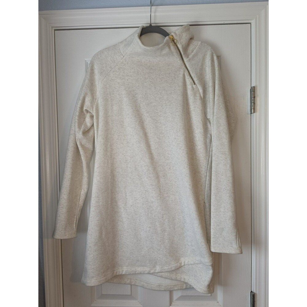 Athleta Cozy Karma Asymmetrical Sweatshirt Dress Medium Oatmeal Heather Pockets